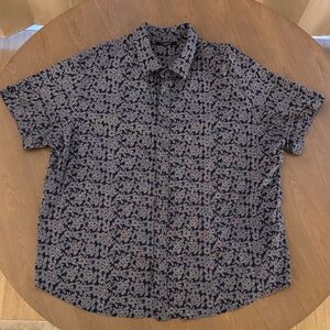 Men's Blue Patterned Short Sleeve Shirt